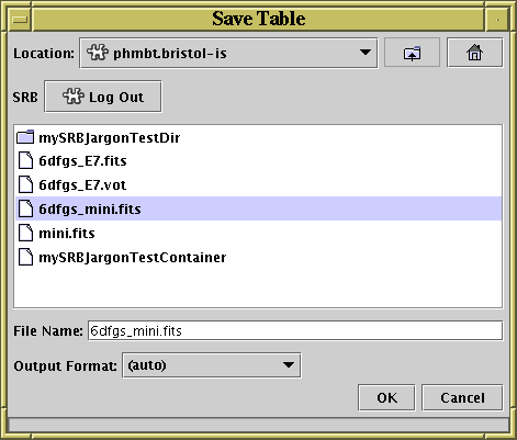Filestore Browser for table saving