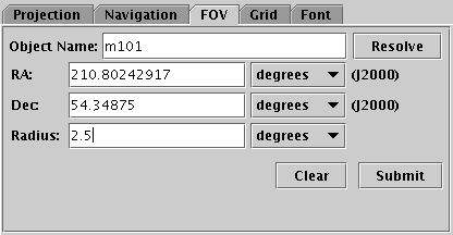 Field Of View tab of the sky Axes control