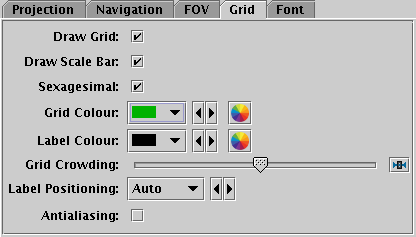 Grid tab of the sky Axes control